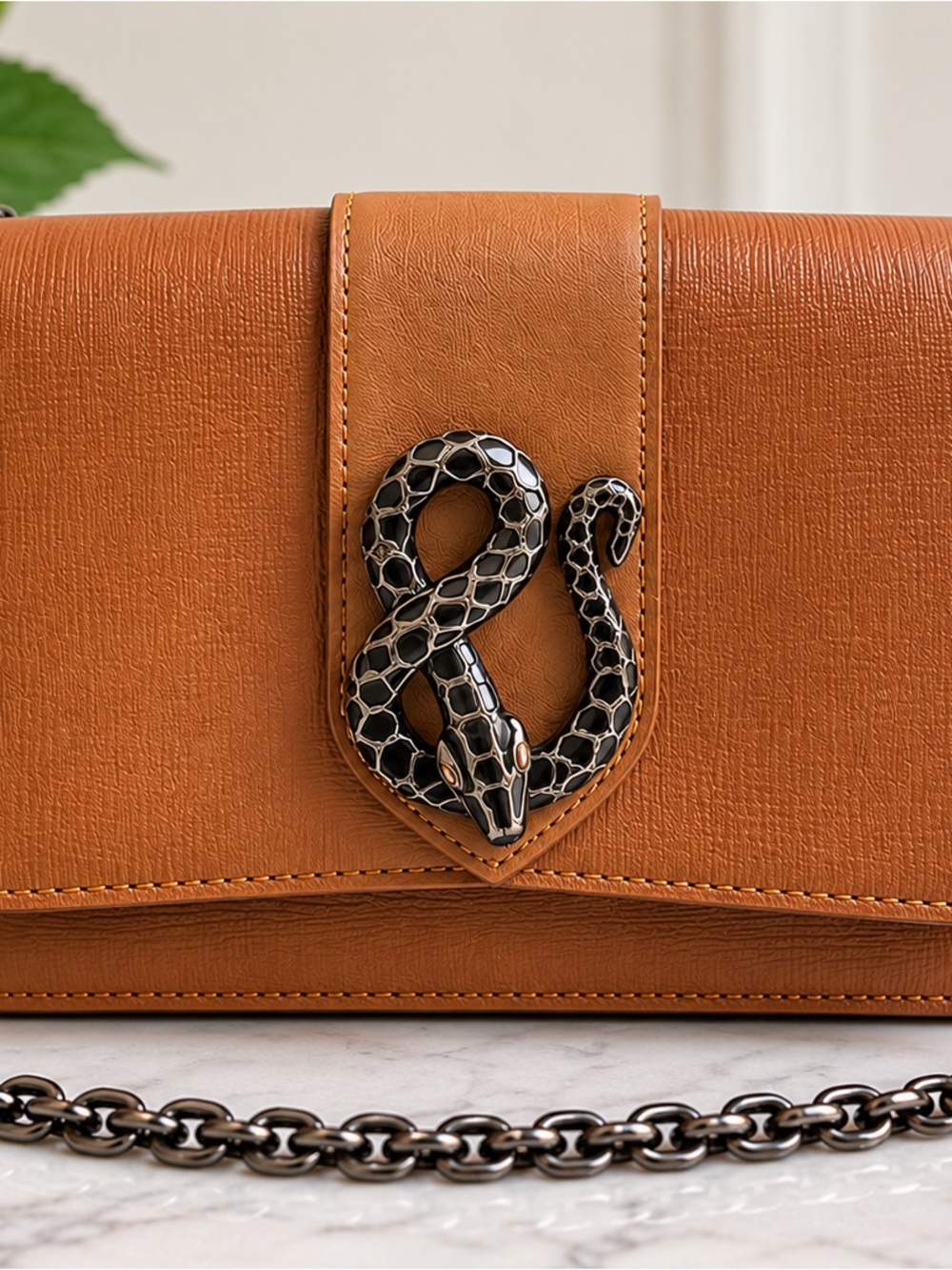 Garuglieri Italian Leather Snake Chain Crossbody Bag